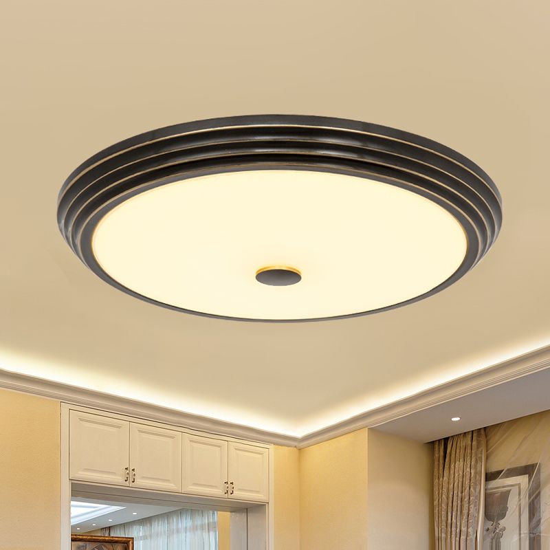 Illuminazione da soffitto a LED in vetro opale circolare in stile country, colore nero, larghezza 14"/15"/19"