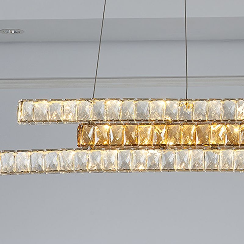 Minimalist Luxury LED Island Light Fixture Clear and Amber Crystal Linear Suspension Light