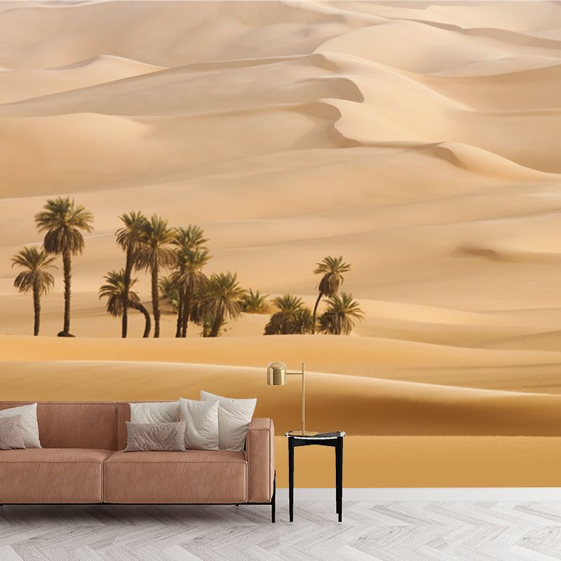 Huge Desert Palm Trees Mural Yellow Non-Woven Fabric Wall Decor, Waterproof, Custom Size