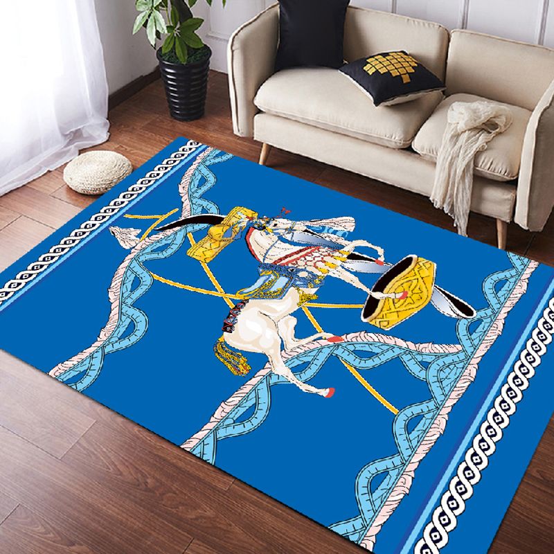 Orange Tone Modern Indoor Rug Polyester Horse Print Carpet Easy Care Rug for Home Decoration