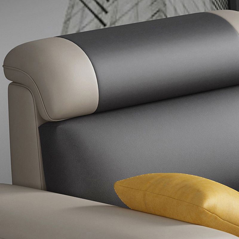 Faux Leather Pillow Top Arm Sectional with Pillowed Back Cushions for Living Room