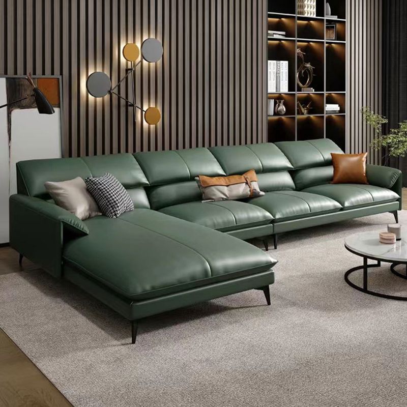 Glam Stationary Genuine Leather Pillow Top Arm Cushions Sofa Chaise