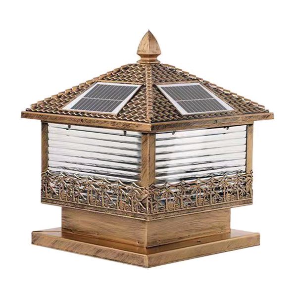 Golden/Black Pillar Lamp Square Waterproof Solar Outdoor Lights for Garden