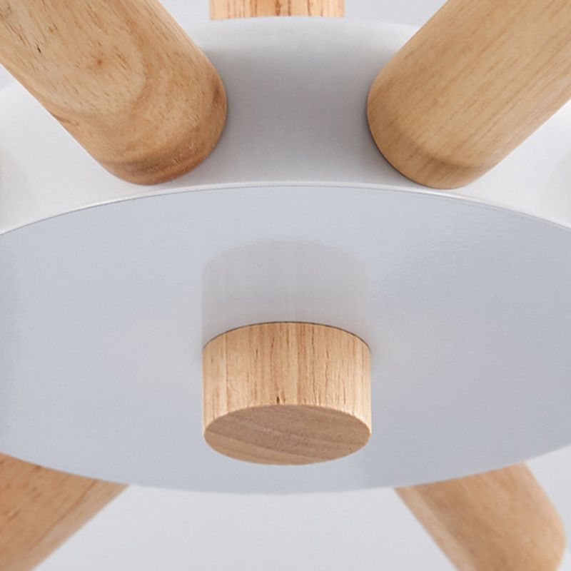 Modern Creative Sputnik Pendant Light Wooden Macaron Chandelier with Wrought Iron Shade