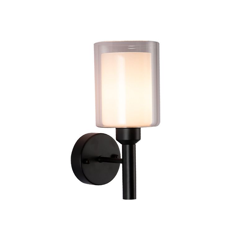 Minimalism Wall Sconce Cylinder-Shade Wall Light Fixture with Glass for Bedroom