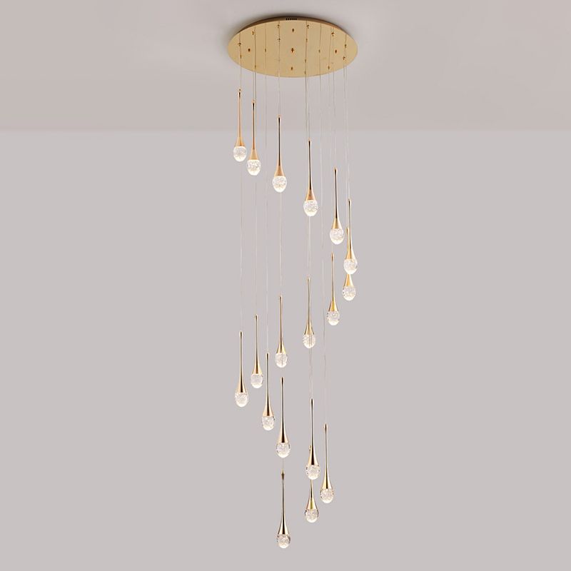 Crystal Rain Shaped Suspension Light Modern Gold LED Pendant Light for Duplex House