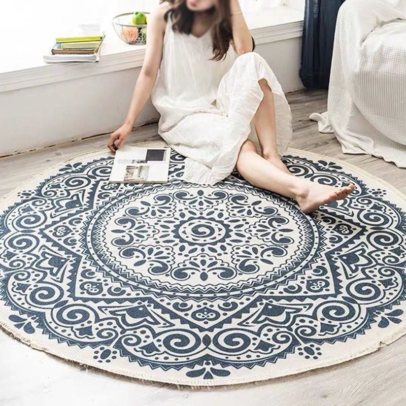 Boho Mandala Area Rug Multicolor Cotton Rug Pet Friendly Carpet for Bedroom