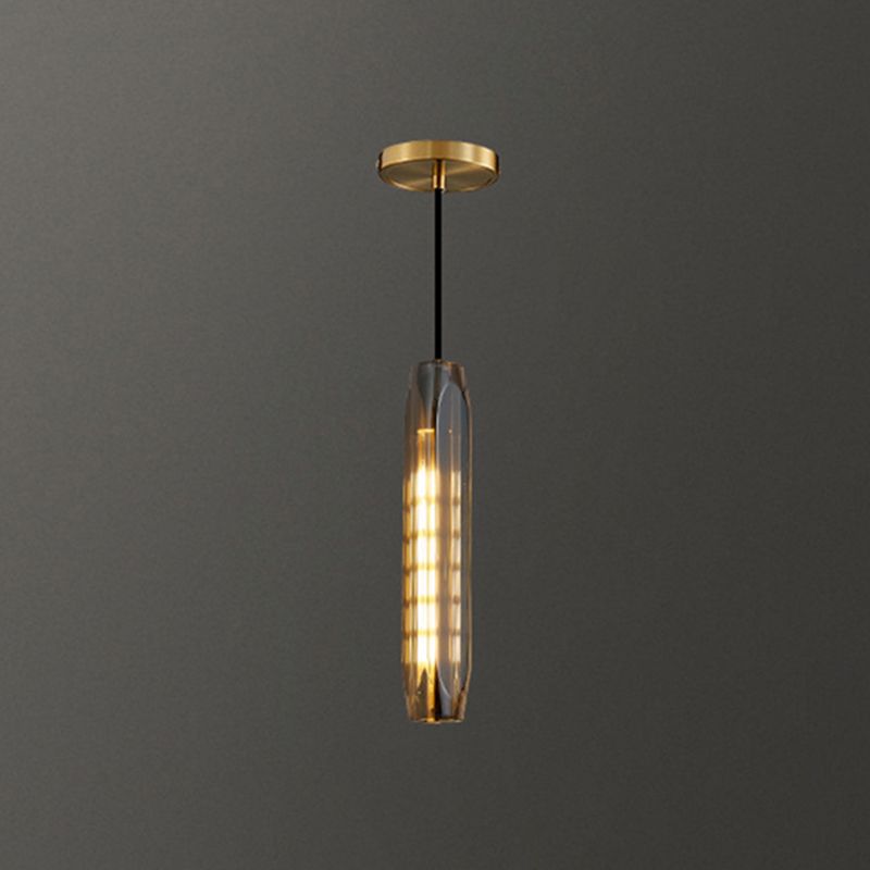 Shaded Pendant Light Fixture Simplicity Crystal Block 1-Light Brass Ceiling Light