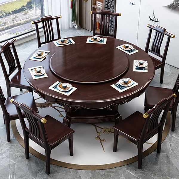 Glossy Brown Wood Dinette Table with Pedestal Traditional Round Dining Table