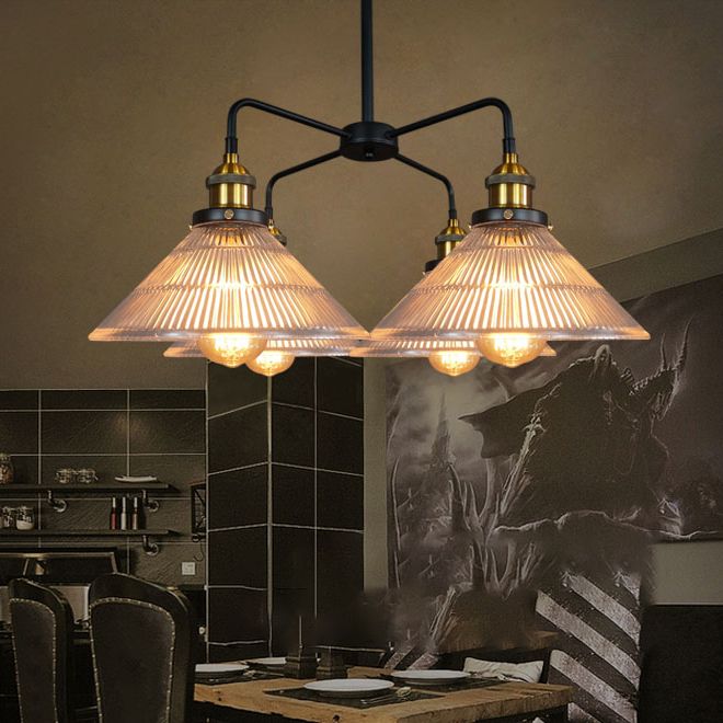 Lampada lampadina ombreggiata in vetro Lampada industriale Cena a sospensione in nero in nero