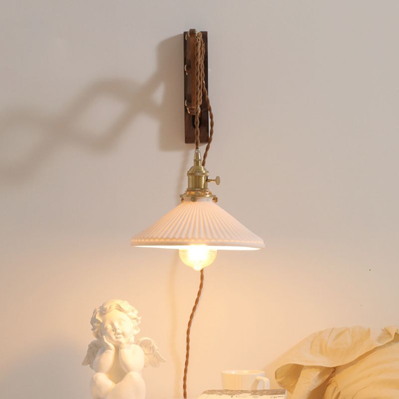 Dunkle Holz 1-Licht-Lesen Wandlampe Vintage Taperedglas ausziehbarer Wandleuchte