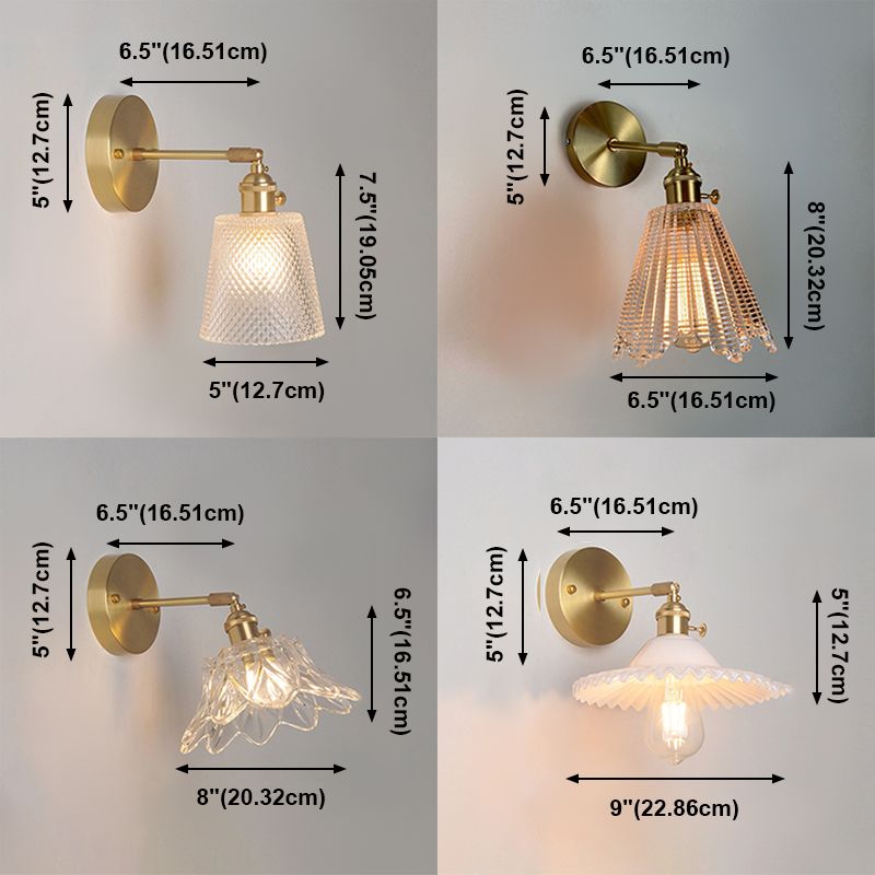 Sombra geométrica de 1 luces accesorios de iluminación de pared de vidrio de estilo industrial en latón