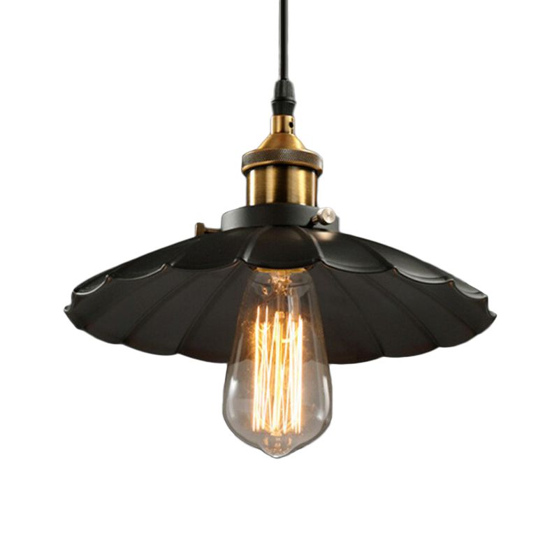 Floral Shade Beer Bar Drop Pendant Industrial Metallic 1 Head Black Plafond Suspension Lampe, 10 "Largeur