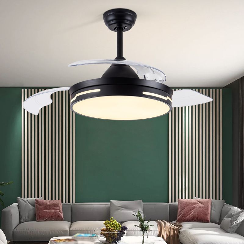 Drum Interior LED Ceiling Fan Fixture in Black / White Modern Fan Light