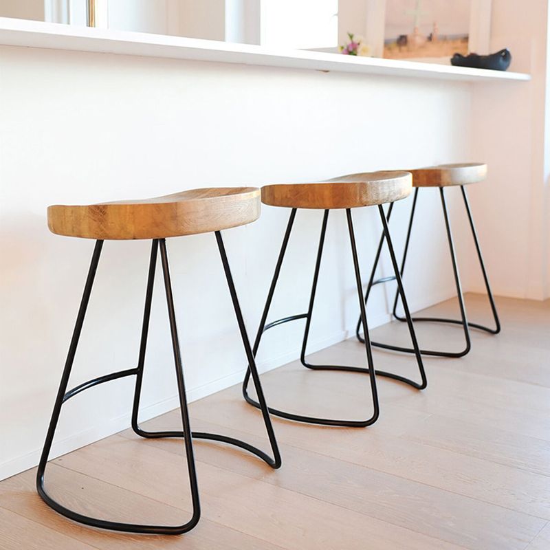 Contemporary Wood Seats Counter Stools Black Base Indoor Bar Stool for Kitchen