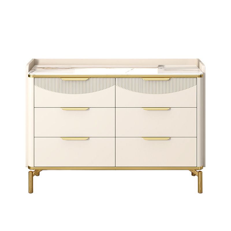 Glam Stone Chest Bedroom Storage Chest in White with Metal Legs