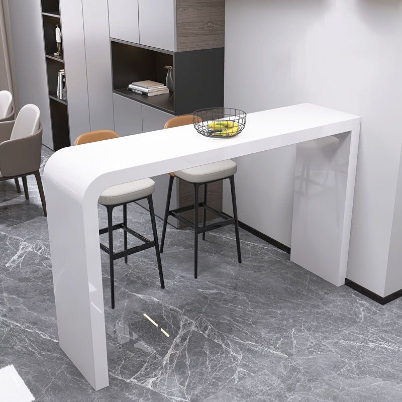 Contemporary Style Bar Table White Wood Bar Dining Table with Double Pedestal Base