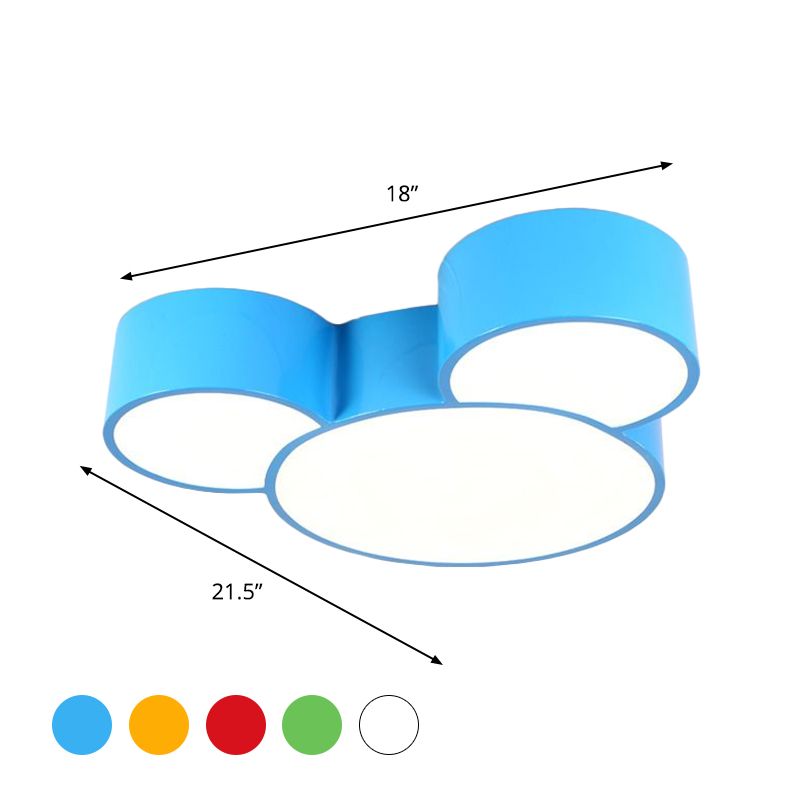 Acrylique Cartoon Souris Head Flush Mount Lamp Kids Red / Yellow / Blue LED Close to Ceiling Lighting Fixture