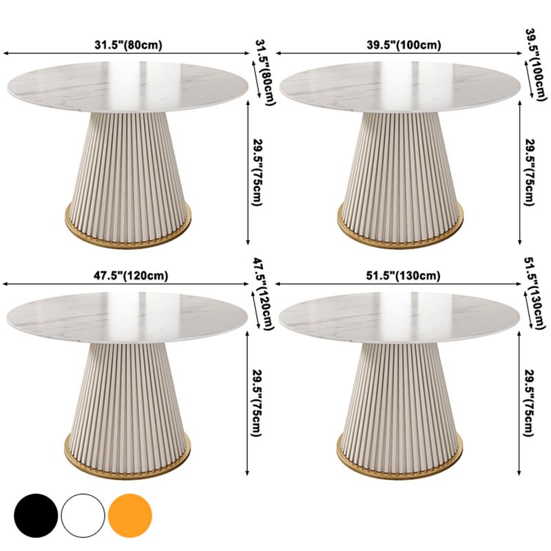 Round Sintered Stone White Dining Table Simplicity Pedestal Table for Dining Room