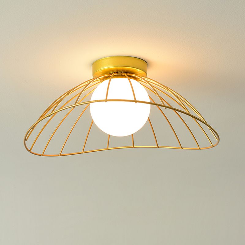 Industrial Metal Ceiling Light Glass Shaded Flush Mount Lighting for Room