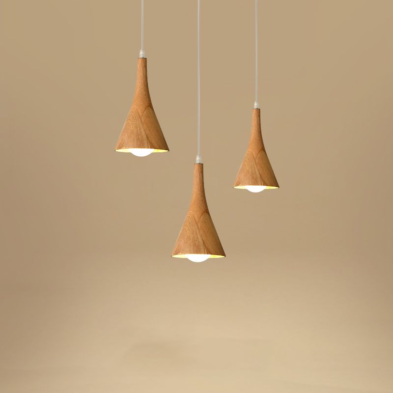 Nordic Cone Shade Pendant Light Fixture Solid Wood Dining Room Hanging Lamp