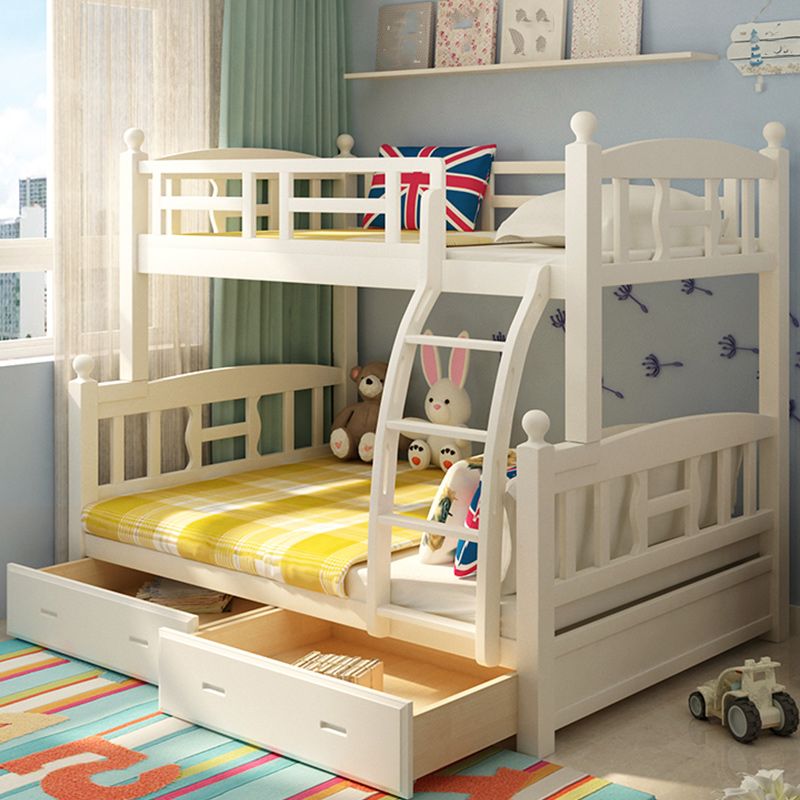 Solid Wood Bunk Bed Modern Style White Bunk Bed with Guardrail