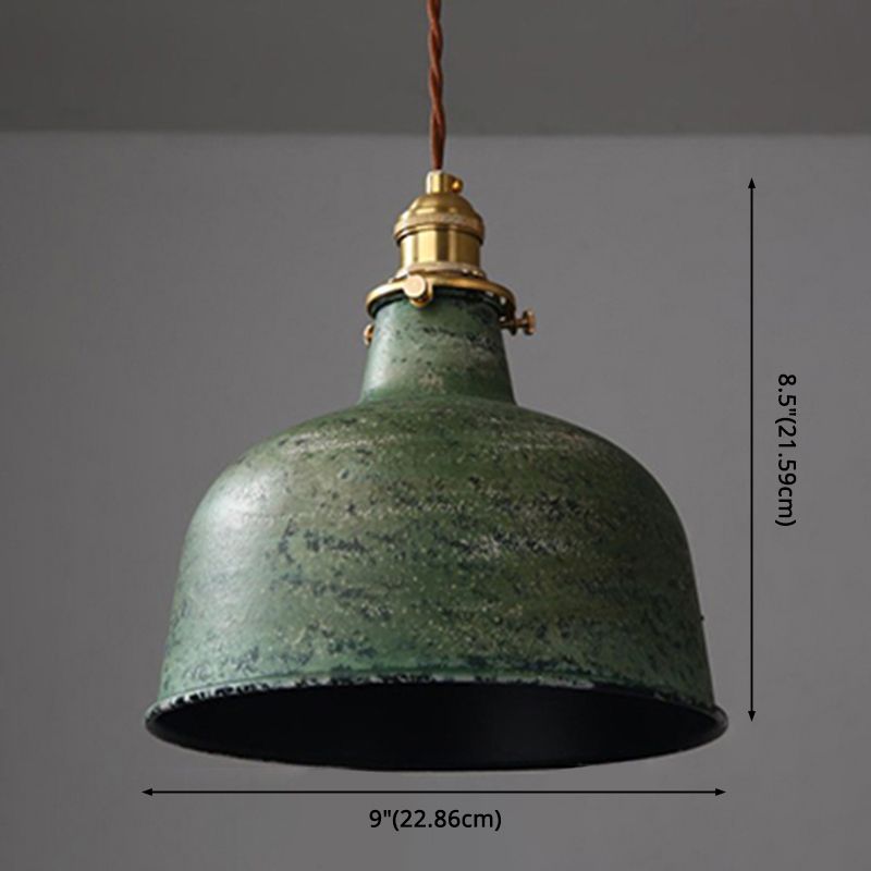 Industrial Wrought Iron Pendant Light 1 Light Metal Railroad Shade Lighting Fixture in Aged Rusty Finish