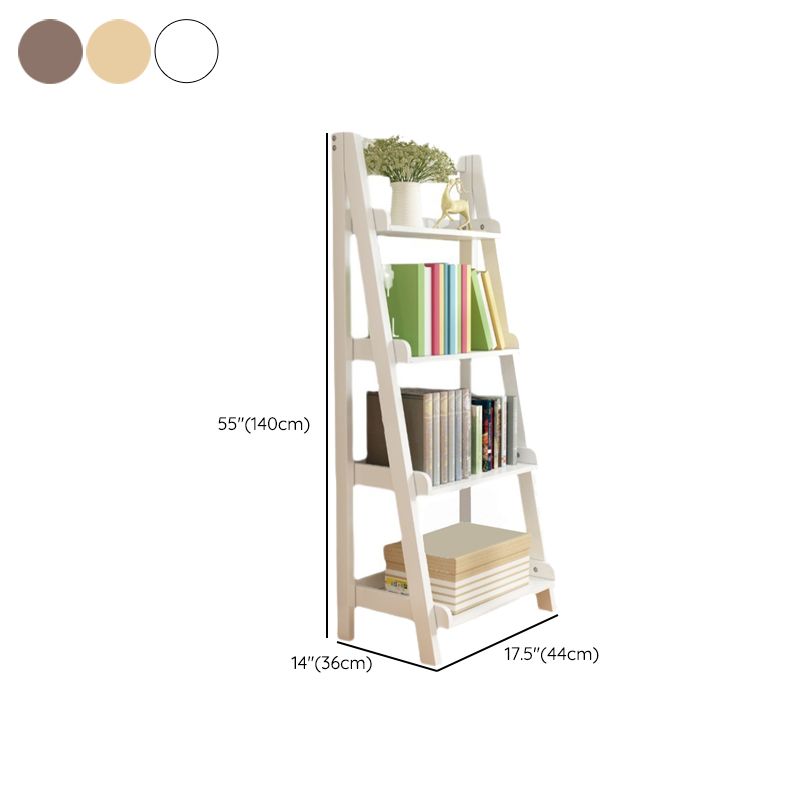 Open Back Ladder Book Shelf Wooden Bookcase with Shelves for Study Room