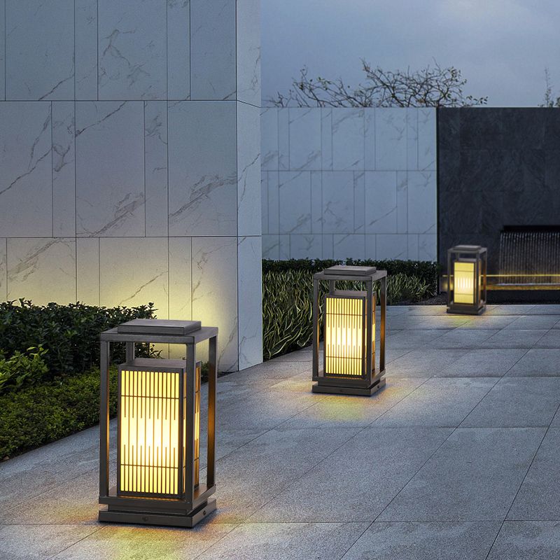 Rectangular Solar Pillar Lamp Black Waterproof Light for Courtyard