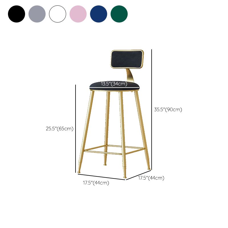 Nordic Backrest Armless Counter Stool Iron Cafe Bar Stool with Pedal and Cushion