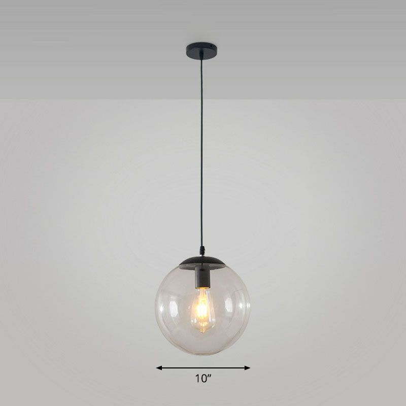 Sphere Restaurant Ceiling Suspension Lamp Glass Single-Bulb Simple Pendant Light in Black