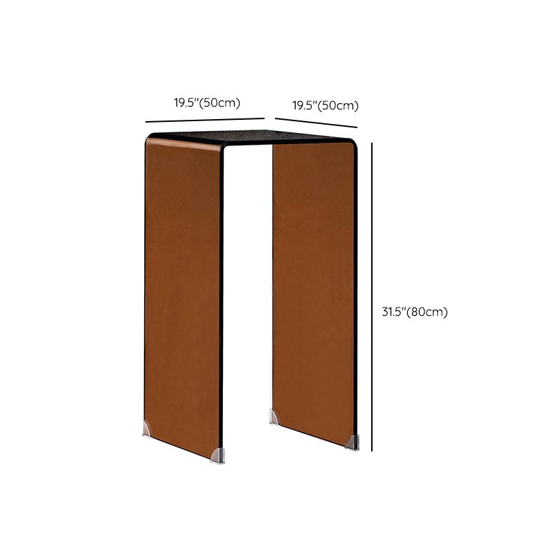 Modern Brown Sled Corner Table Square Glass Side End Table for Living Room