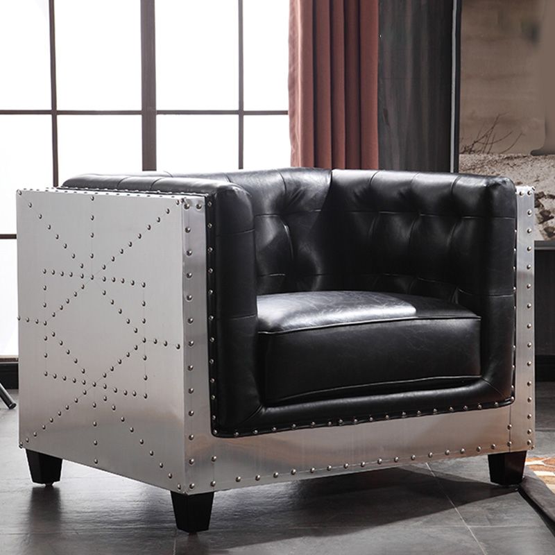 Industrial Biscuit Back Seating Tuxedo Arm Sofa in Black for Apartment