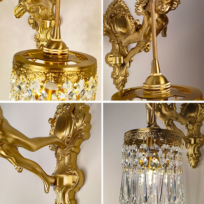 Modern Style Wall Lamp Crystal 1 Light Sconces in Gold for Bedroom