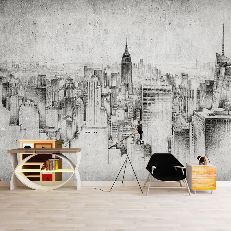 Traditional Nordic Building Mural Wallpaper Black and White Retro Wall Art for Decoration