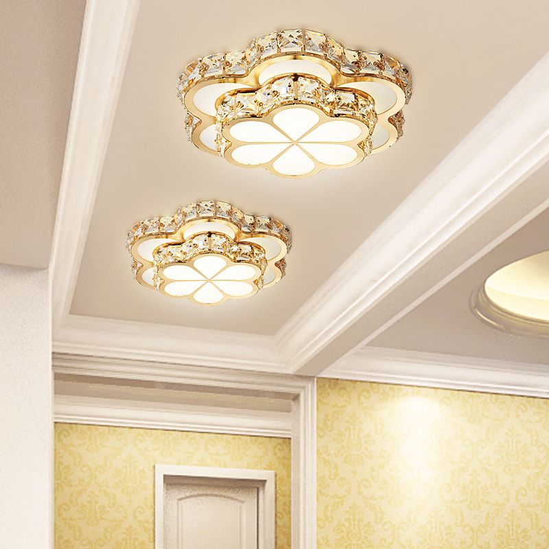 Flower Flush Mount Light Modernism Crystal Block White 10"/12"/14" W LED Ceiling Light Fixture, Recessed/Surface Mounted