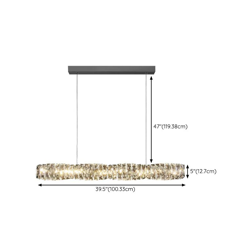 Linear Shape Crystal Island Pendants Modern Style 1 Light Island Pendant Lights in Silver