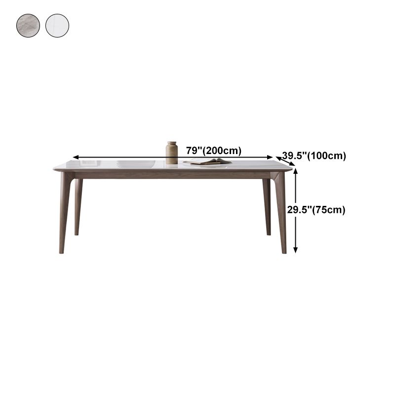 Medieval Modern Sintered Stone Dining Table Rectangle Table with Wooden 4 Legs