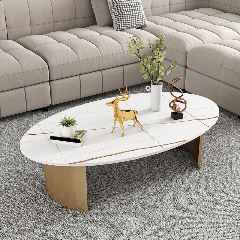Glam Slate Coffee Cocktail Table Oval Cocktail Table for Living Room