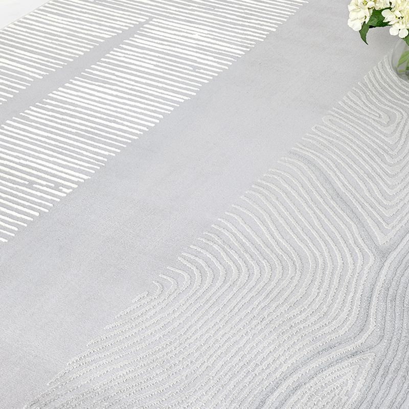 Grey Modern Area Carpet Polyester Stripe Pattern Rug Easy Care Area Rug for Home Decor