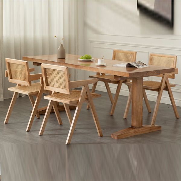 Solid Wood Dining Set 1/4/5 Pcs Rectangle Dining Table and Chair with Arm