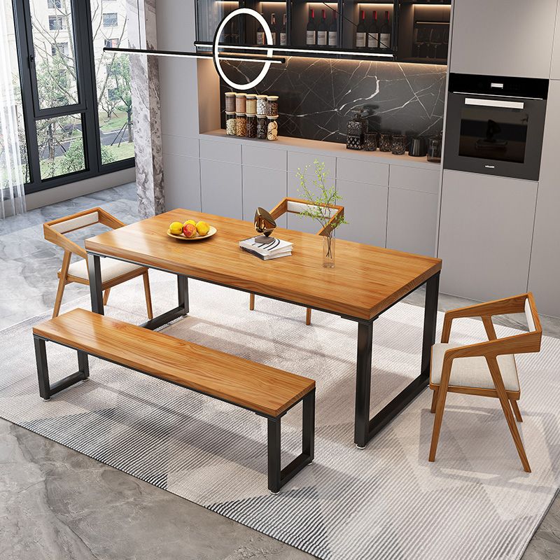 Rectangle Dining Table Contemporary Style Solid Wood Brown Dinner Table