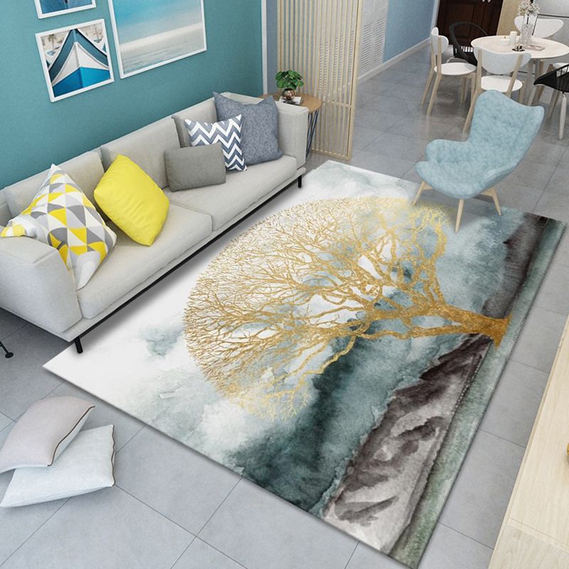 Goud modern tapijten polyester grafisch vloerkleed niet-slip achterste tapijt voor woningdecoratie