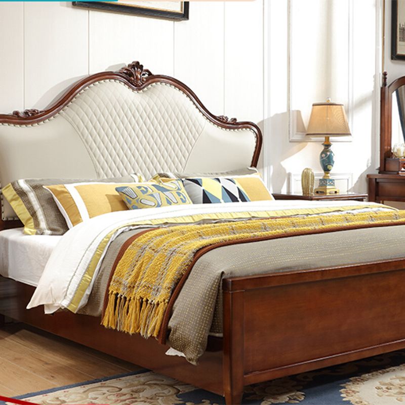 57.08" High Traditional Panel Bed with Storage Brown Upholstered Headboard Bed