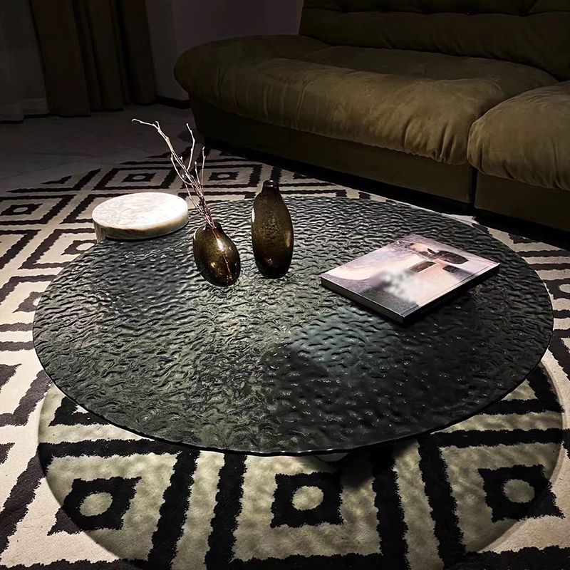 Round Glass Top Coffee Table Black Abstract Coffee Cocktail Table