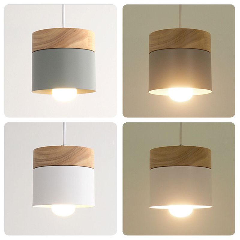 Wooden Cylindrical Hanging Lamp in Modern Creative Style Lacquered Iron Macaron Pendant Light