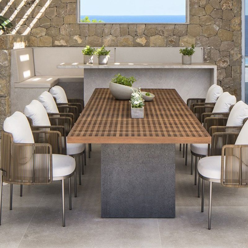 Tropical Patio Dining Side Chair Teak Outdoor Bistro Chairs with Arm