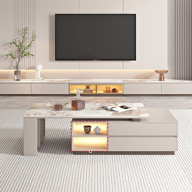 Glam Coffee Table Rectangle Stone Single Cocktail Table with Storage Drawers