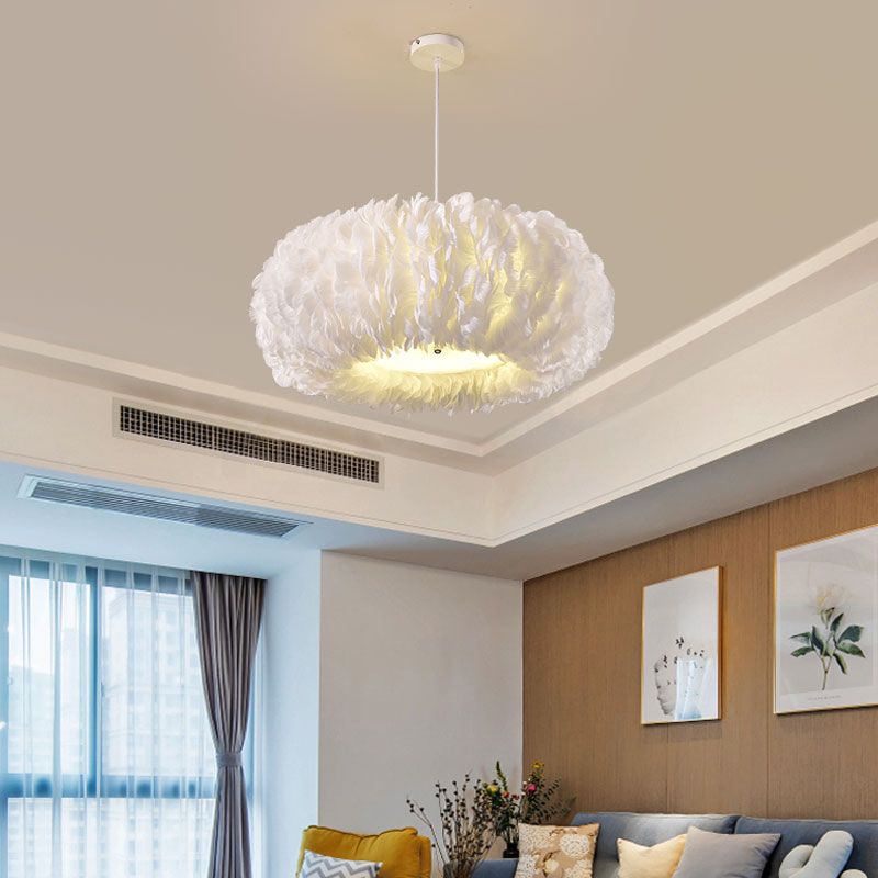 Nordic White Chandelier Feather Geometric Chandelier Pendant for Living Room