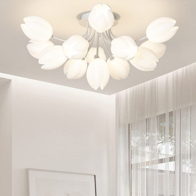 Contemporary Semi Flush Light White Ceiling Lamp for Living Room